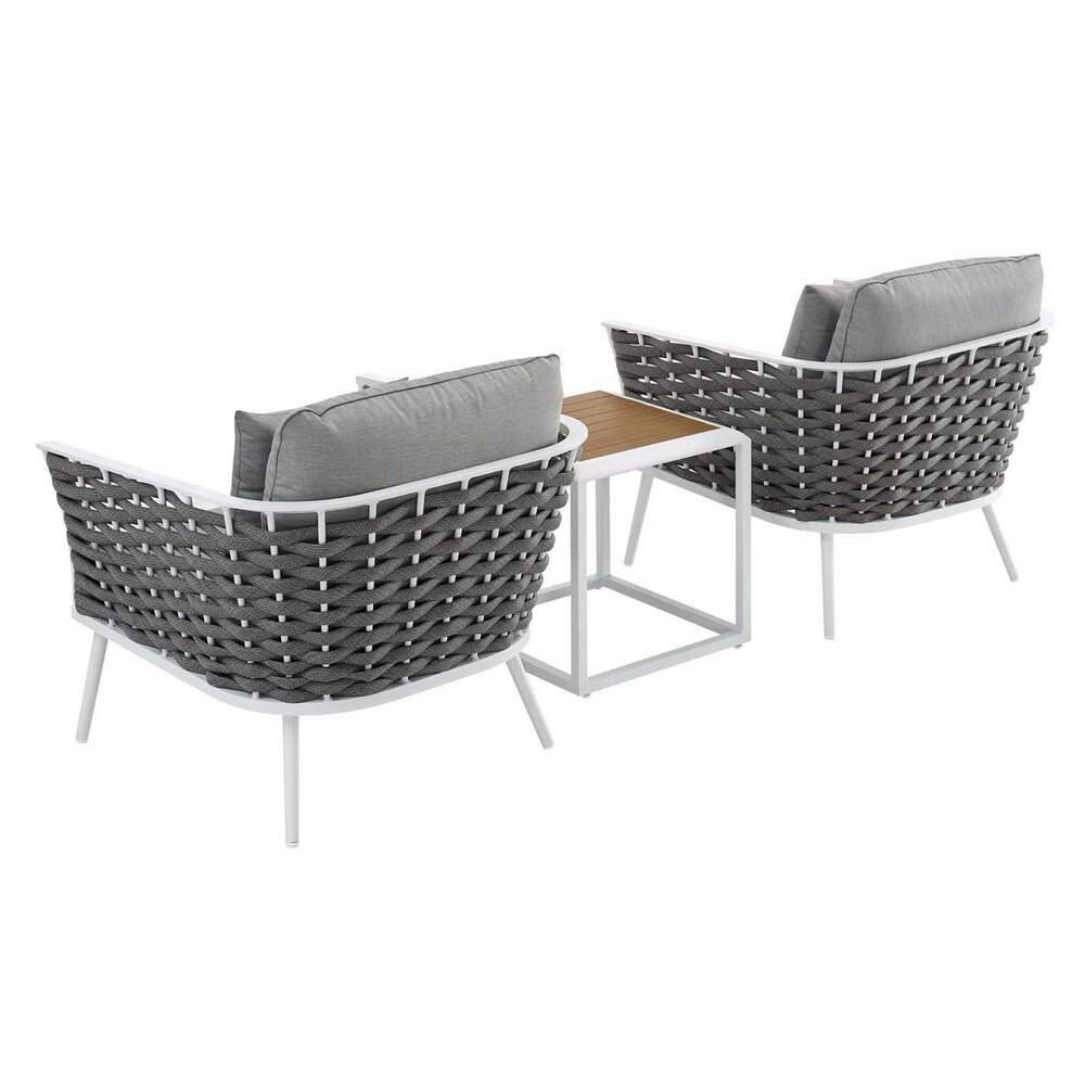Stance 3 Piece Outdoor Patio Aluminum Sectional Sofa Set in White Gray by Modway - Image 2