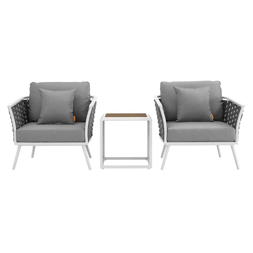 Stance 3 Piece Outdoor Patio Aluminum Sectional Sofa Set in White Gray by Modway - Image 3
