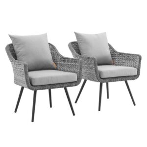 Endeavor Outdoor Patio Wicker Rattan Armchair Set of 2 in Gray Gray by Modway