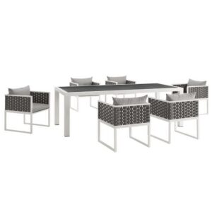 Stance 7 Piece Outdoor Patio Aluminum Dining Set in White Gray by Modway