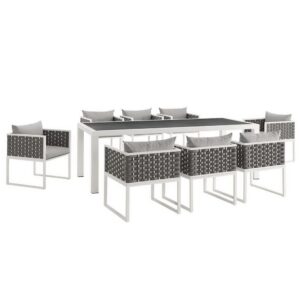Stance 9 Piece Outdoor Patio Aluminum Dining Set in White Gray by Modway