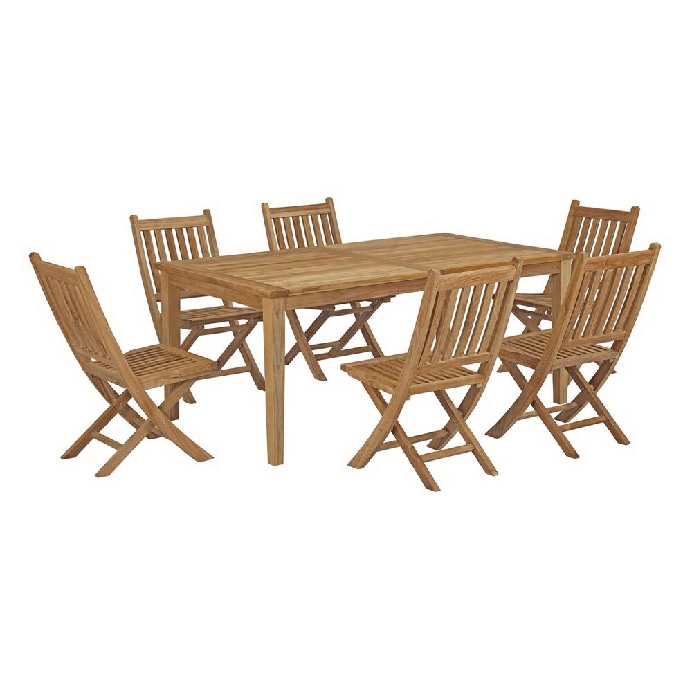 Marina 7 Piece Outdoor Patio Teak Dining Set in Natural by Modway
