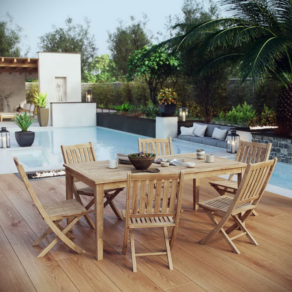 Marina 7 Piece Outdoor Patio Teak Dining Set in Natural by Modway - Image 8