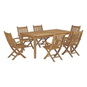 Marina 7 Piece Outdoor Patio Teak Dining Set in Natural by Modway