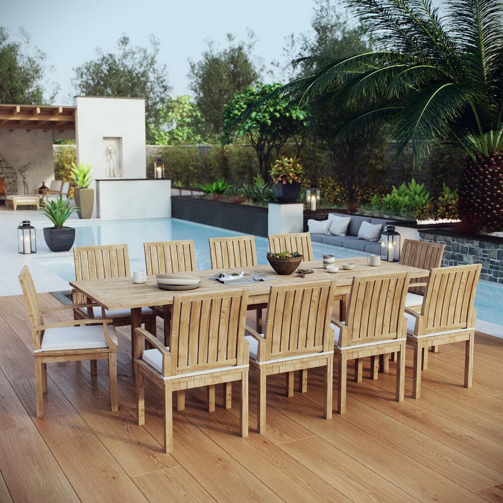 Marina 11 Piece Outdoor Patio Teak Dining Set in Natural White by Modway - Image 9