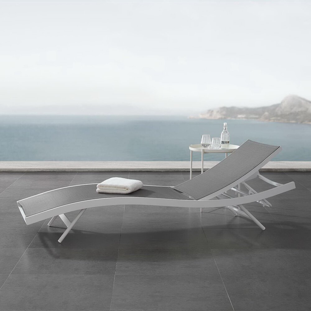 Glimpse Outdoor Patio Mesh Chaise Lounge Chair in White Gray by Modway - Image 7