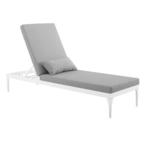 Perspective Cushion Outdoor Patio Chaise Lounge Chair in White Gray by Modway