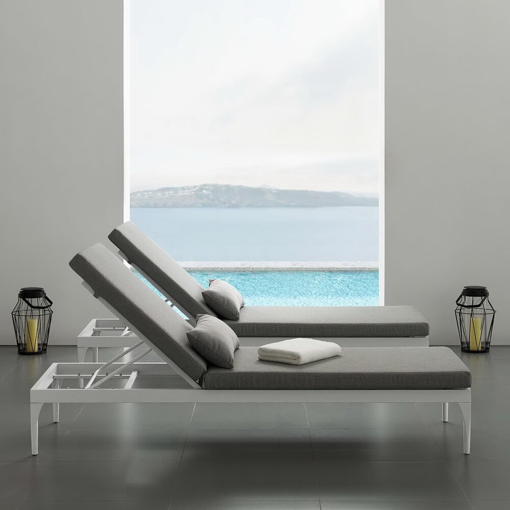 Perspective Cushion Outdoor Patio Chaise Lounge Chair in White Gray by Modway - Image 7
