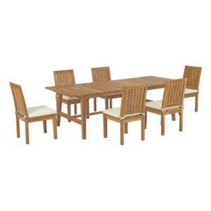 Marina 7 Piece Outdoor Patio Teak Dining Set in Natural White by Modway