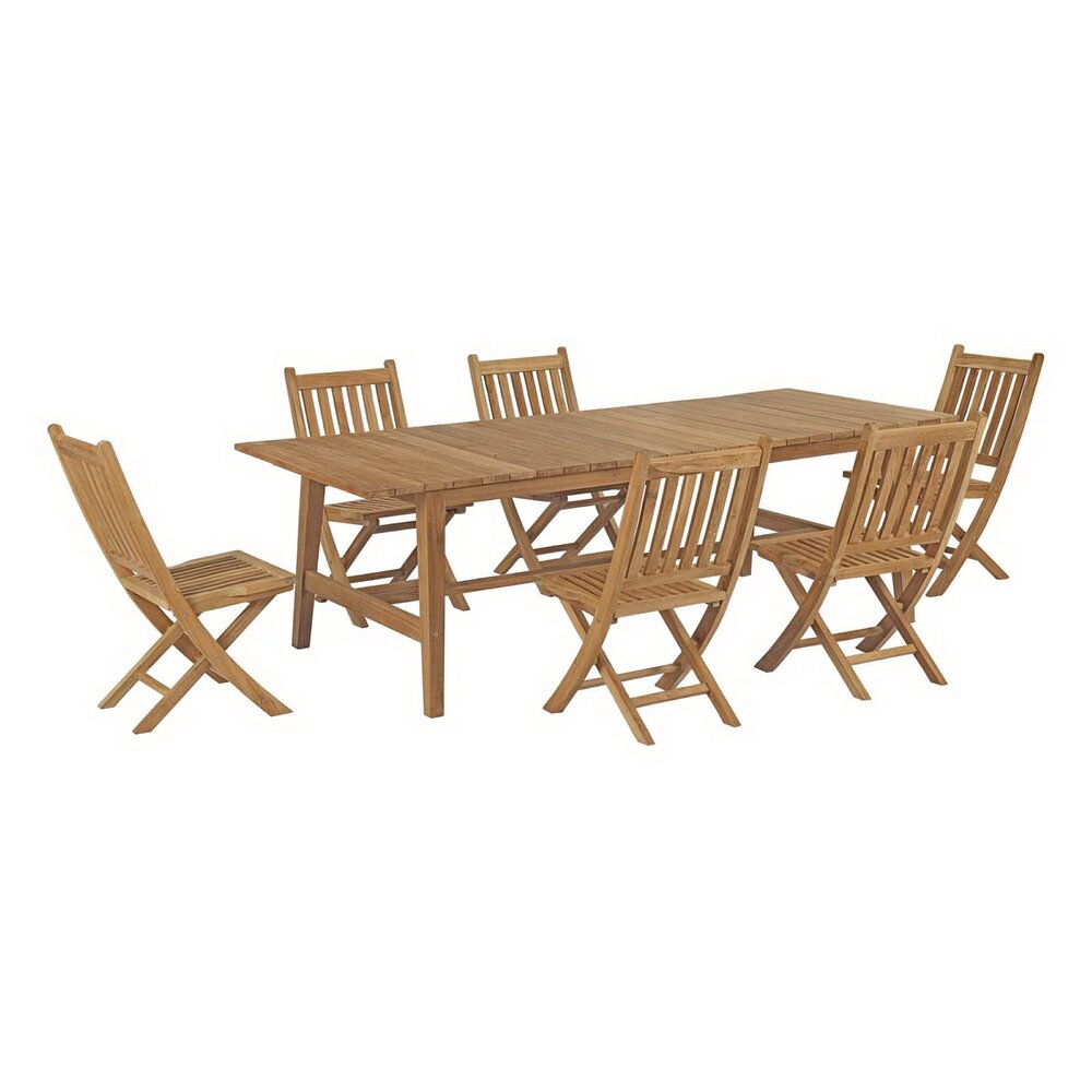 Marina 7 Piece Outdoor Patio Teak Dining Set in Natural by Modway