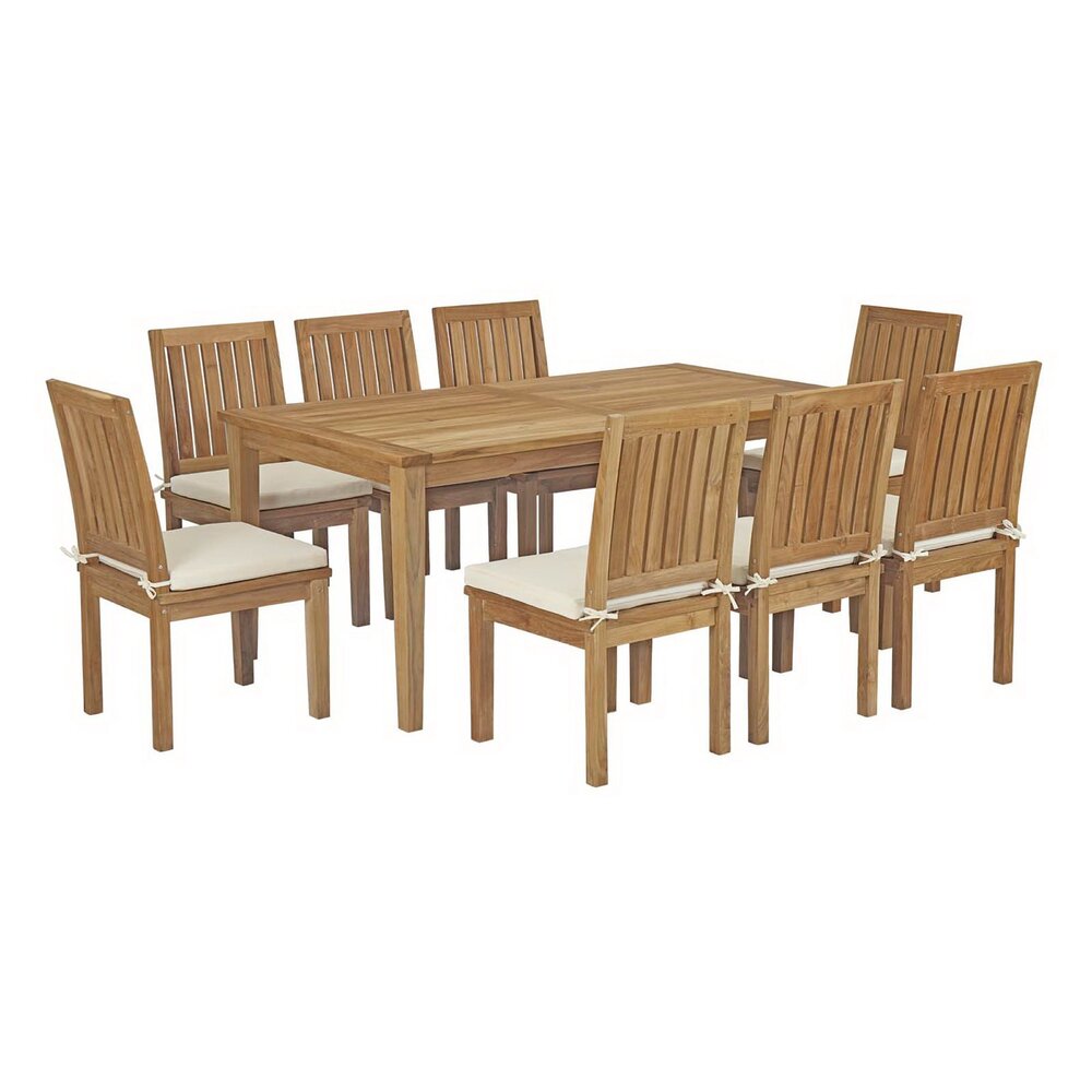 Marina 9 Piece Outdoor Patio Teak Dining Set in Natural White by Modway