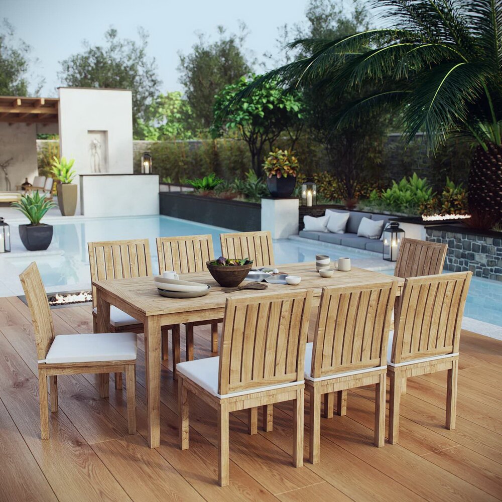 Marina 9 Piece Outdoor Patio Teak Dining Set in Natural White by Modway - Image 7