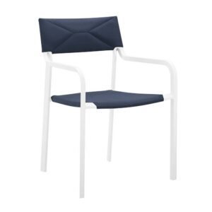 Raleigh Stackable Outdoor Patio Aluminum Dining Armchair in White Navy by Modway