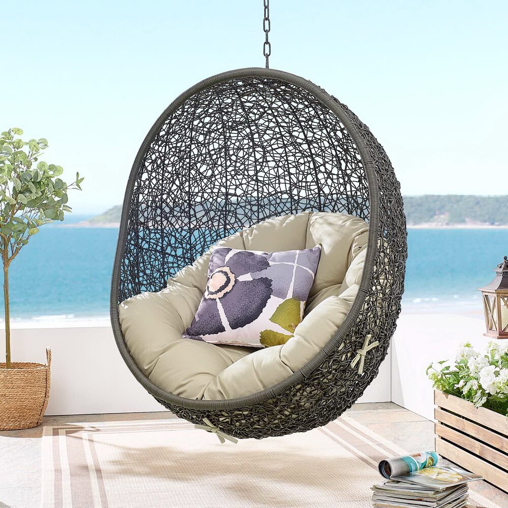 Hide Sunbrella® Fabric Swing Outdoor Patio Lounge Chair Without Stand in Gray Beige by Modway - Image 6