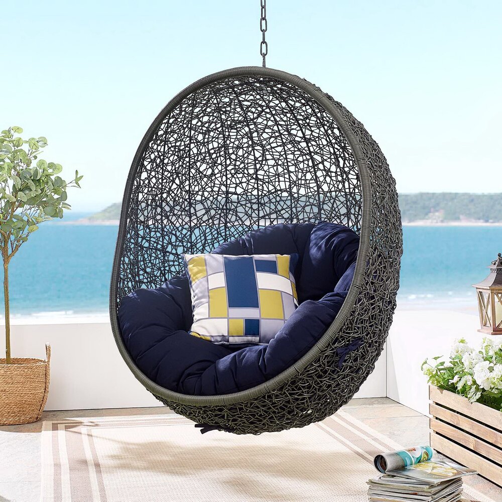 Hide Sunbrella® Fabric Swing Outdoor Patio Lounge Chair Without Stand in Gray Navy by Modway - Image 5
