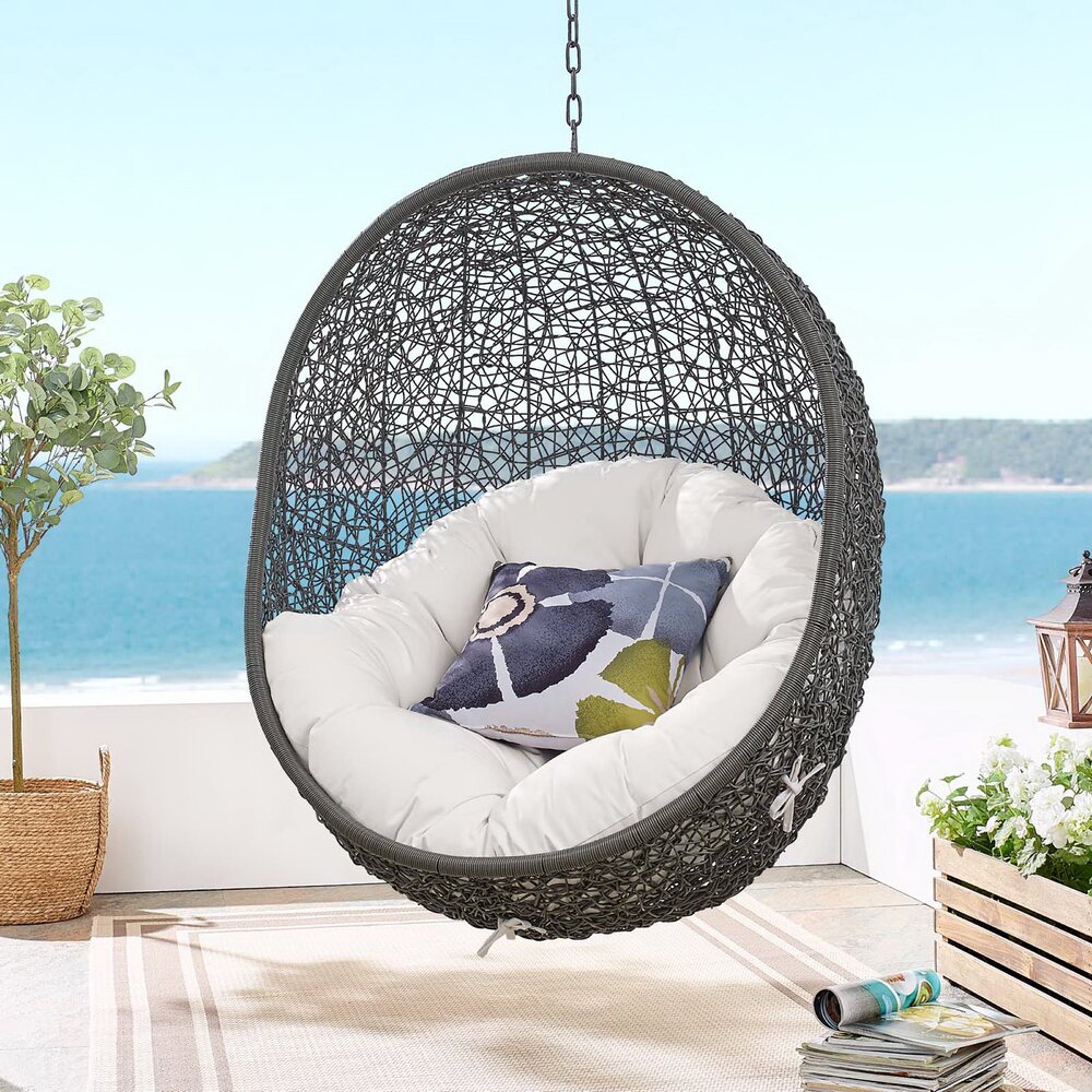 Hide Sunbrella® Fabric Swing Outdoor Patio Lounge Chair Without Stand in Gray White by Modway - Image 5