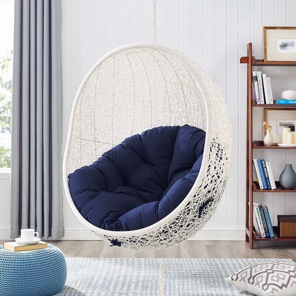 Hide Sunbrella® Fabric Swing Outdoor Patio Lounge Chair Without Stand in White Navy by Modway - Image 5