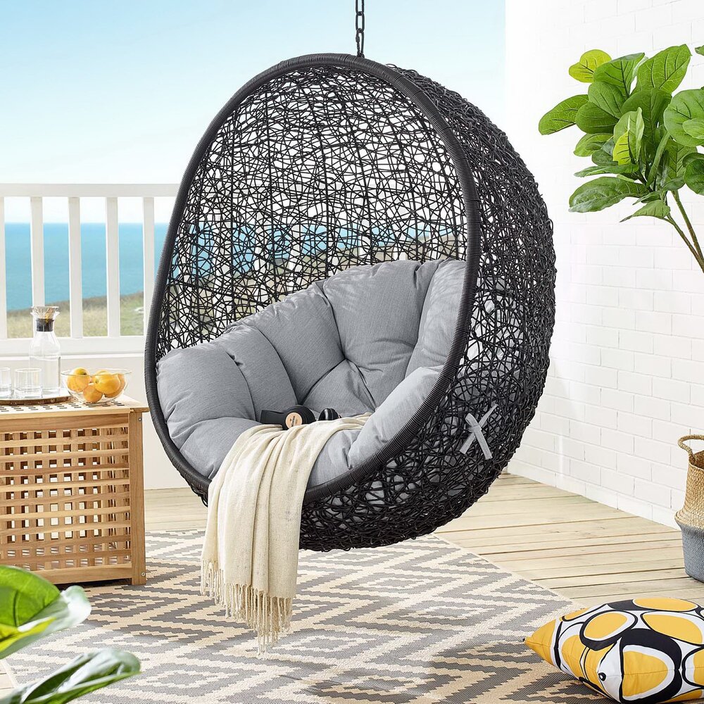 Encase Sunbrella® Fabric Swing Outdoor Patio Lounge Chair Without Stand in Black Gray by Modway - Image 7