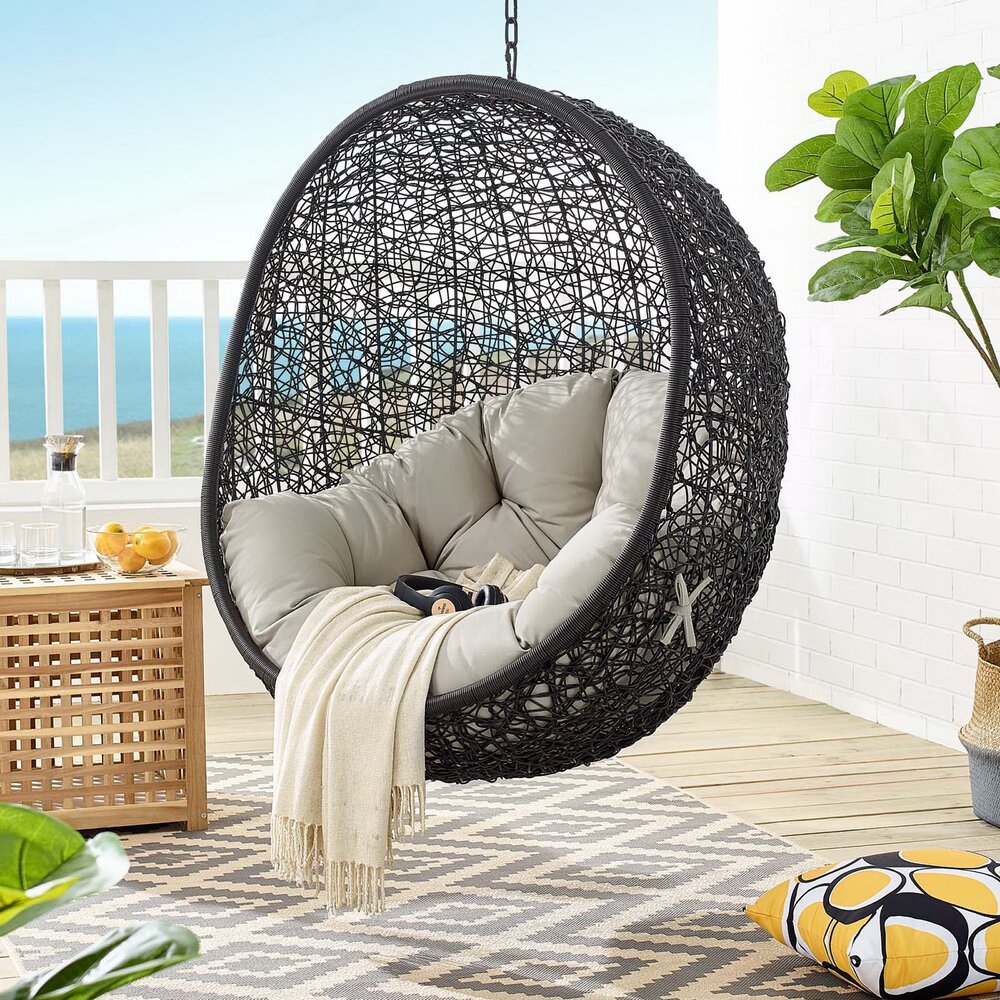 Encase Swing Outdoor Patio Lounge Chair Without Stand in Black Beige by Modway - Image 5