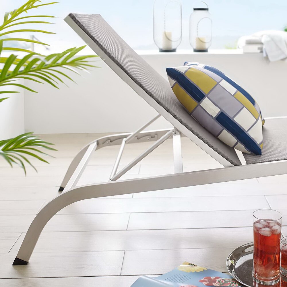 Savannah Mesh Chaise Outdoor Patio Aluminum Lounge Chair in Gray by Modway - Image 7