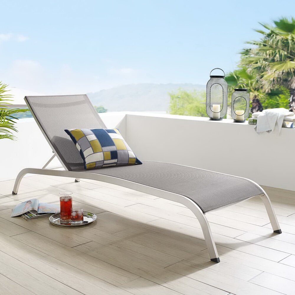 Savannah Mesh Chaise Outdoor Patio Aluminum Lounge Chair in Gray by Modway - Image 6