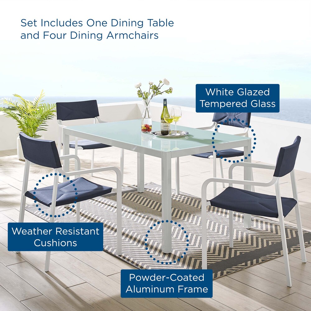 Raleigh 5 Piece Outdoor Patio Aluminum Dining Set in White Navy by Modway - Image 12