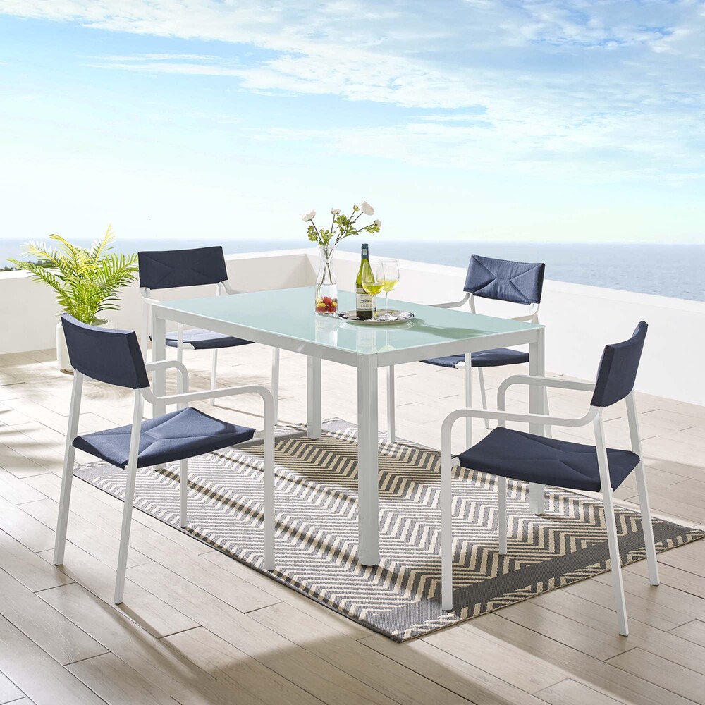 Raleigh 5 Piece Outdoor Patio Aluminum Dining Set in White Navy by Modway - Image 11