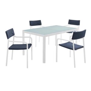 Raleigh 5 Piece Outdoor Patio Aluminum Dining Set in White Navy by Modway