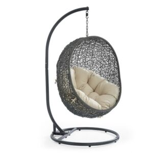 Hide Outdoor Patio Sunbrella® Swing Chair With Stand in Gray Beige by Modway