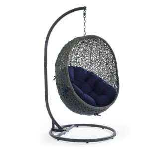 Hide Outdoor Patio Sunbrella® Swing Chair With Stand in Gray Navy by Modway