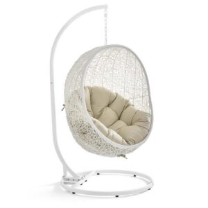 Hide Outdoor Patio Sunbrella® Swing Chair With Stand in White Beige by Modway