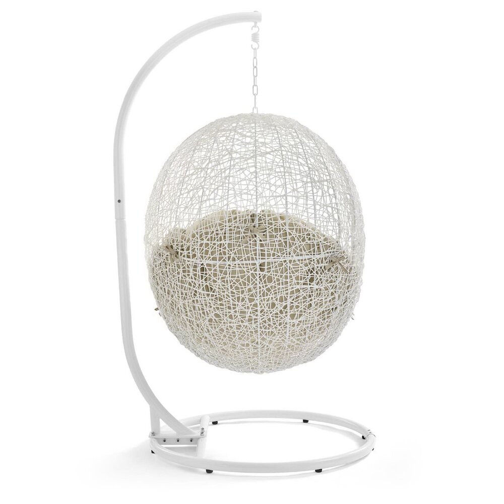Hide Outdoor Patio Sunbrella® Swing Chair With Stand in White Beige by Modway - Image 3