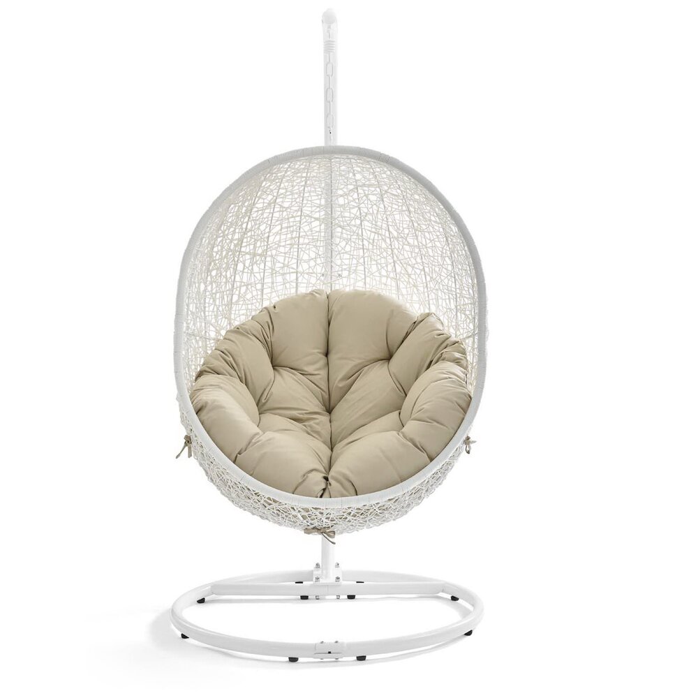 Hide Outdoor Patio Sunbrella® Swing Chair With Stand in White Beige by Modway - Image 4