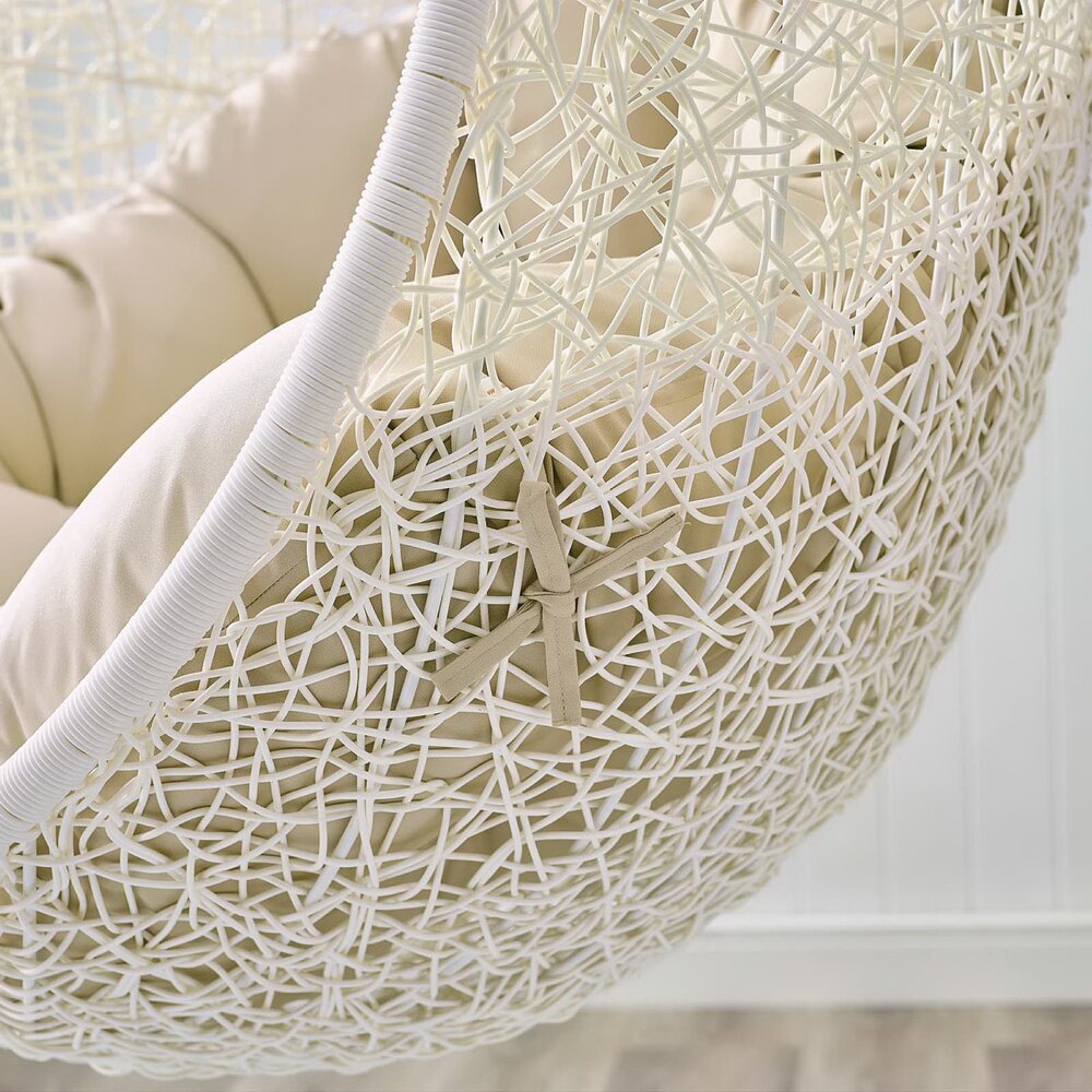 Hide Outdoor Patio Sunbrella® Swing Chair With Stand in White Beige by Modway - Image 8