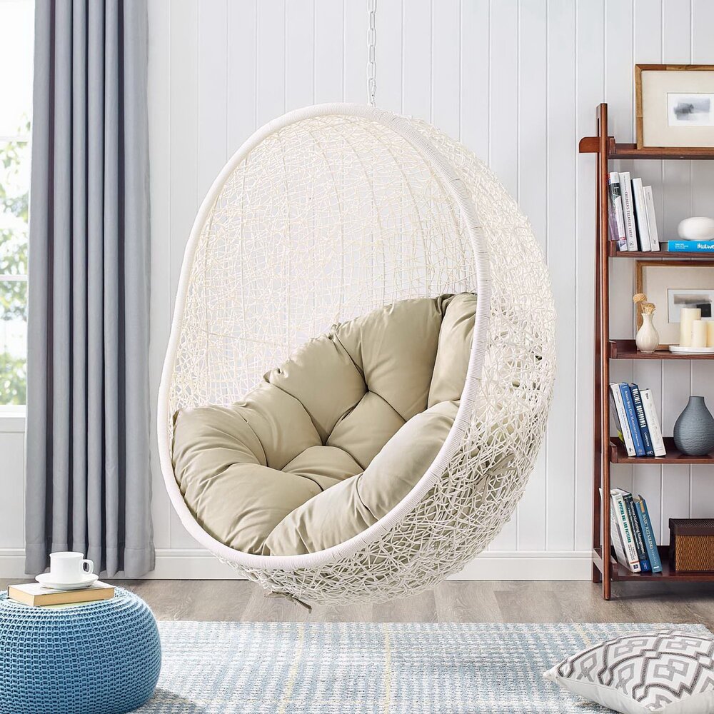 Hide Outdoor Patio Sunbrella® Swing Chair With Stand in White Beige by Modway - Image 6