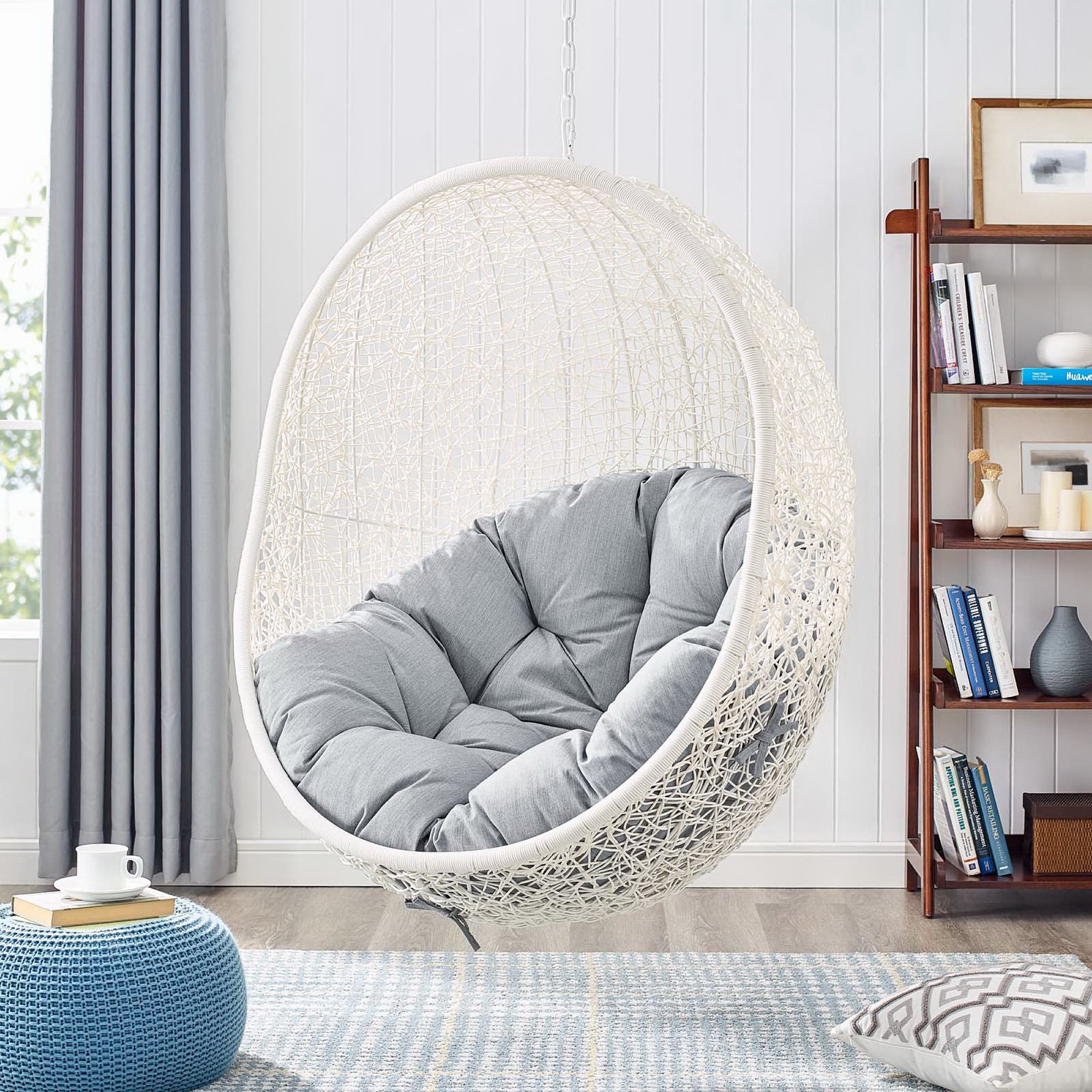 Hide Outdoor Patio Sunbrella® Swing Chair With Stand in White Gray by Modway - Image 6