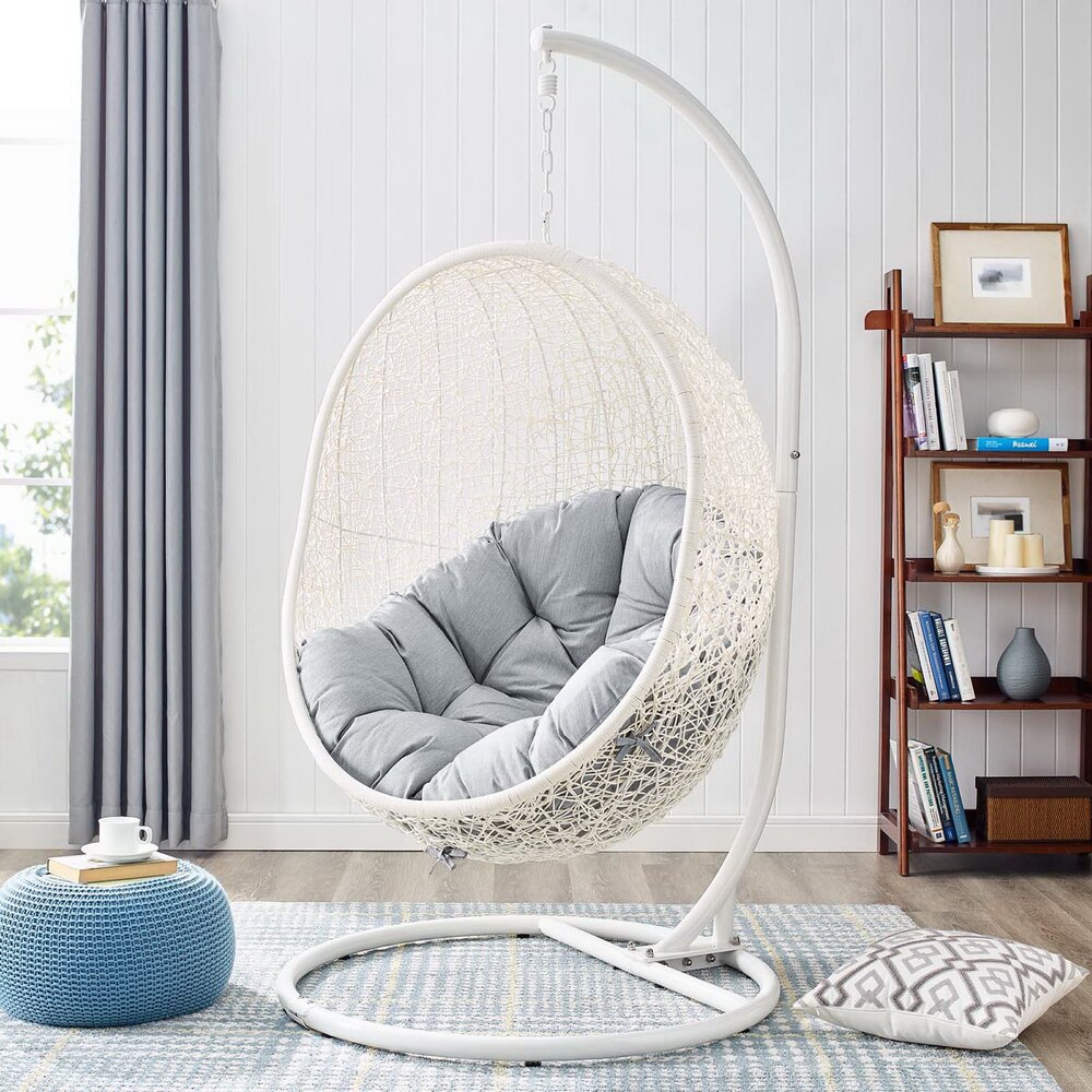 Hide Outdoor Patio Sunbrella® Swing Chair With Stand in White Gray by Modway - Image 5