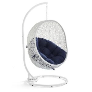 Hide Outdoor Patio Sunbrella® Swing Chair With Stand in White Navy by Modway