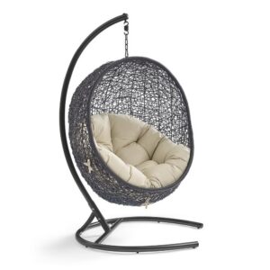 Encase Sunbrella® Swing Outdoor Patio Lounge Chair in Black Beige by Modway