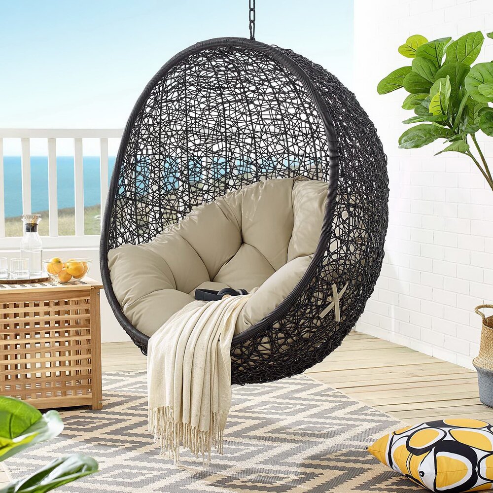 Encase Sunbrella® Swing Outdoor Patio Lounge Chair in Black Beige by Modway - Image 7