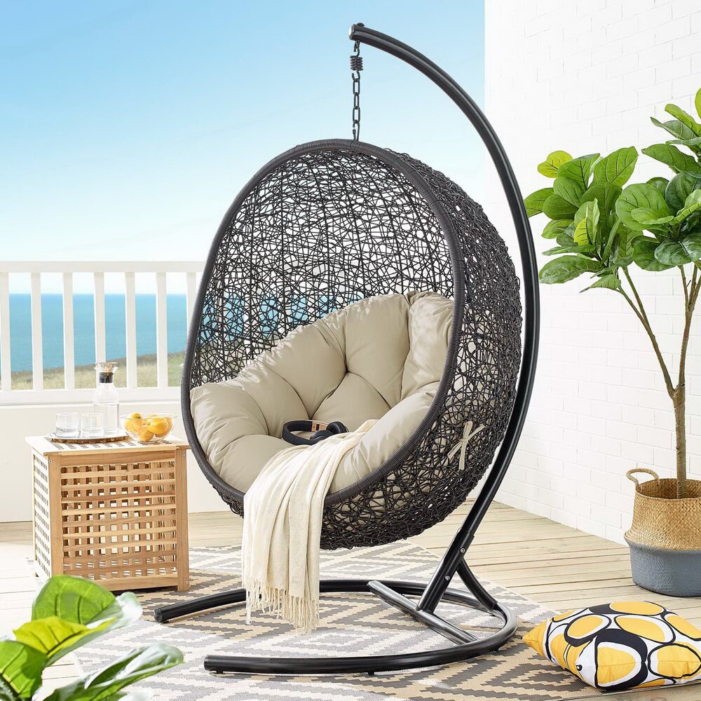 Encase Sunbrella® Swing Outdoor Patio Lounge Chair in Black Beige by Modway - Image 6
