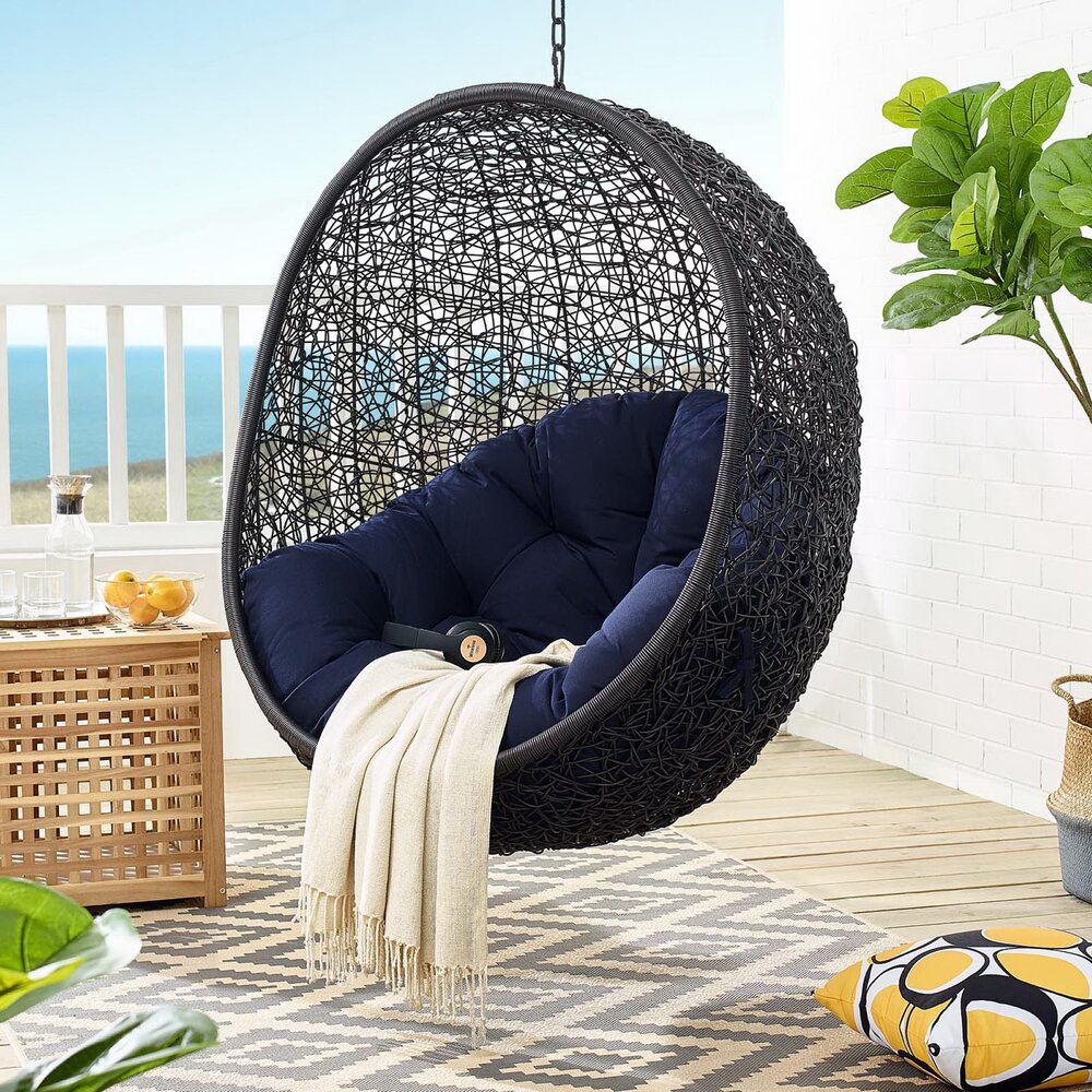 Encase Sunbrella® Swing Outdoor Patio Lounge Chair in Black Navy by Modway - Image 7