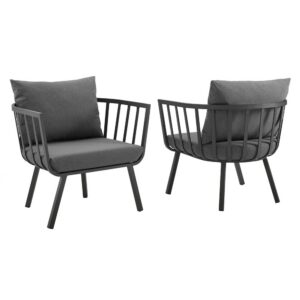Riverside Outdoor Patio Aluminum Armchair Set of 2 in Gray Charcoal by Modway