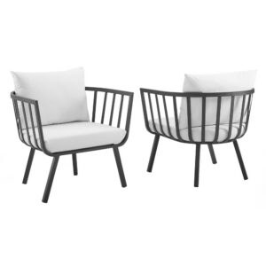 Riverside Outdoor Patio Aluminum Armchair Set of 2 in Gray White by Modway