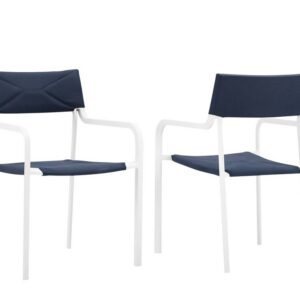 Raleigh Outdoor Patio Aluminum Armchair Set of 2 in White Navy by Modway