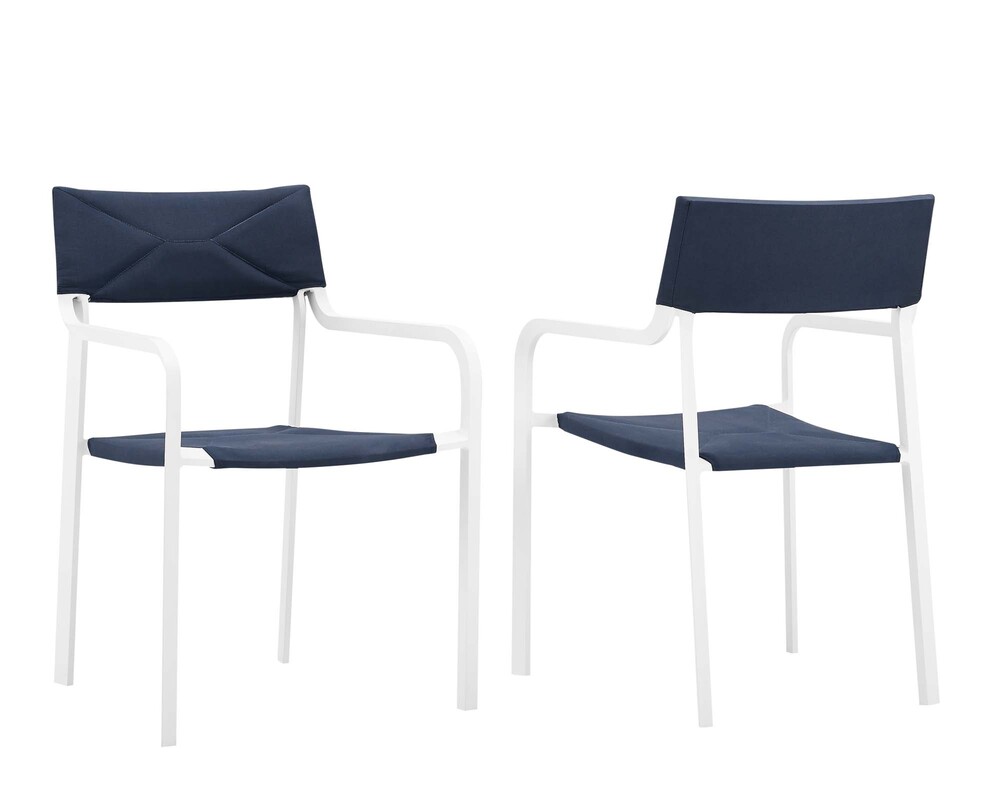 Raleigh Outdoor Patio Aluminum Armchair Set of 2 in White Navy by Modway