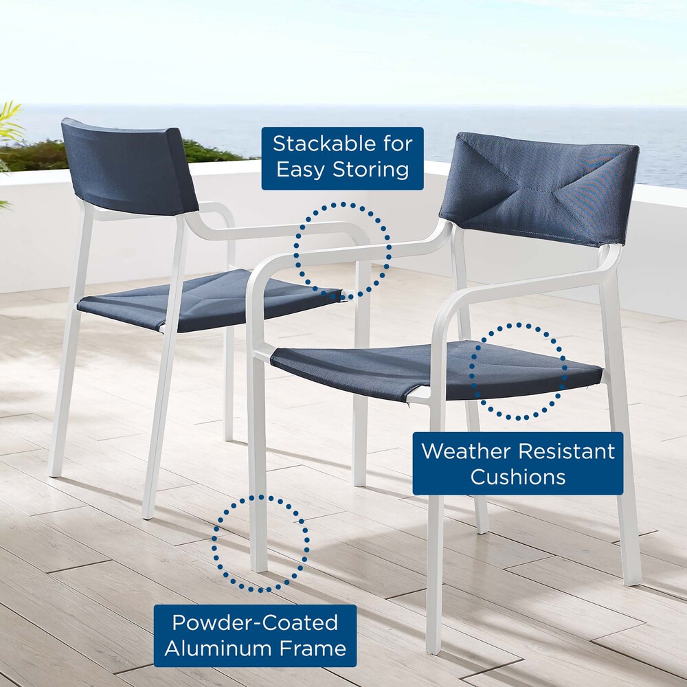 Raleigh Outdoor Patio Aluminum Armchair Set of 2 in White Navy by Modway - Image 8