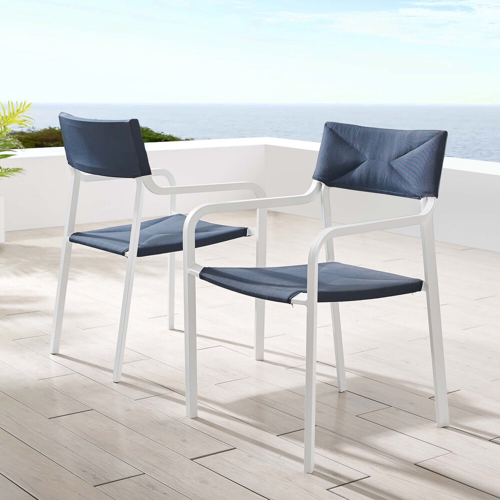 Raleigh Outdoor Patio Aluminum Armchair Set of 2 in White Navy by Modway - Image 7
