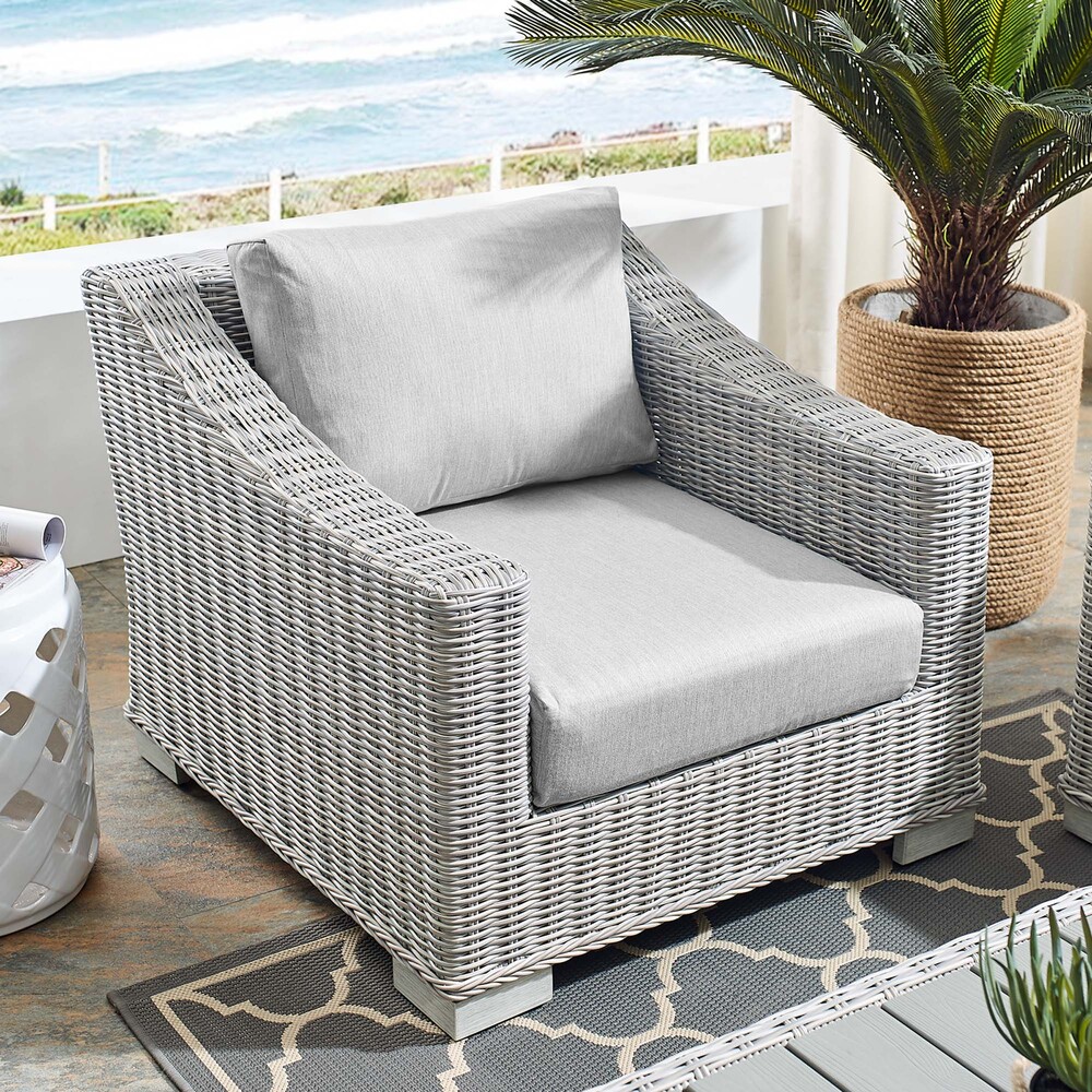 Conway Sunbrella® Outdoor Patio Wicker Rattan Armchair in Light Gray Gray by Modway - Image 8