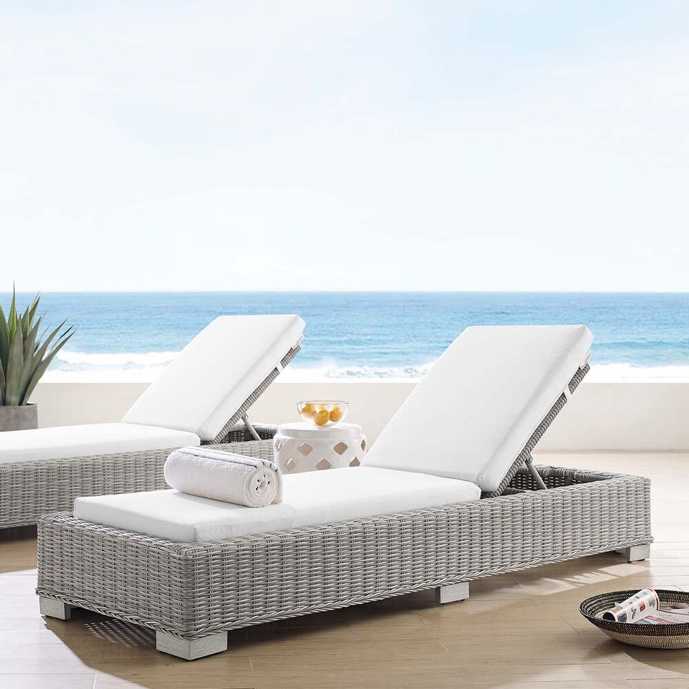 Conway Sunbrella® Outdoor Patio Wicker Rattan Chaise Lounge in Light Gray White by Modway - Image 9